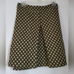 Boden Leaf Green and Brown Wool Knee-Length Front Pleat Dotted Skirt, 18-20, XXL
